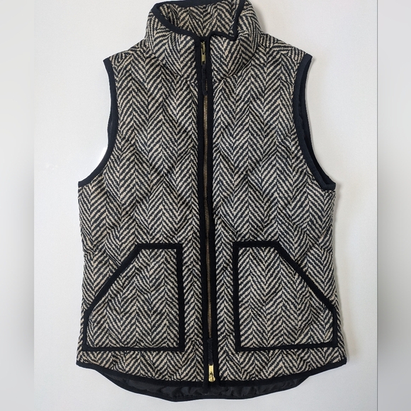 J.Crew Women's Herringbone Quilted Down Puffer Vest XXS  Black Full Zip Preppy - Picture 2 of 9